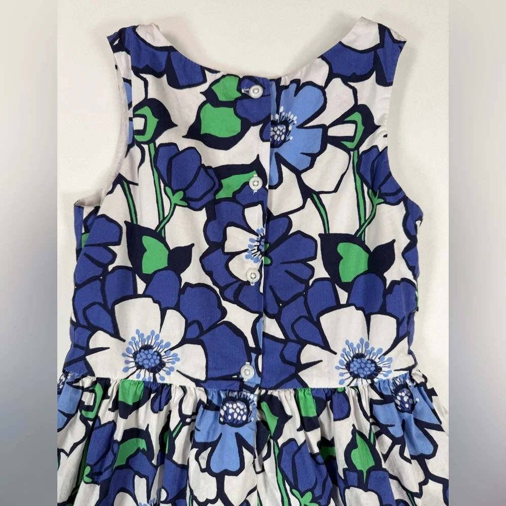 GYMBOREE Girls Brilliant Blue Floral Border Dress 7 2016 Sleeveless Twirl Garden